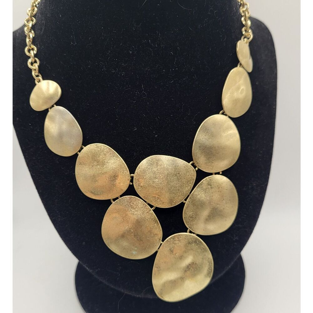 Modernist Gold Statement Bib Necklace V Neck 20in